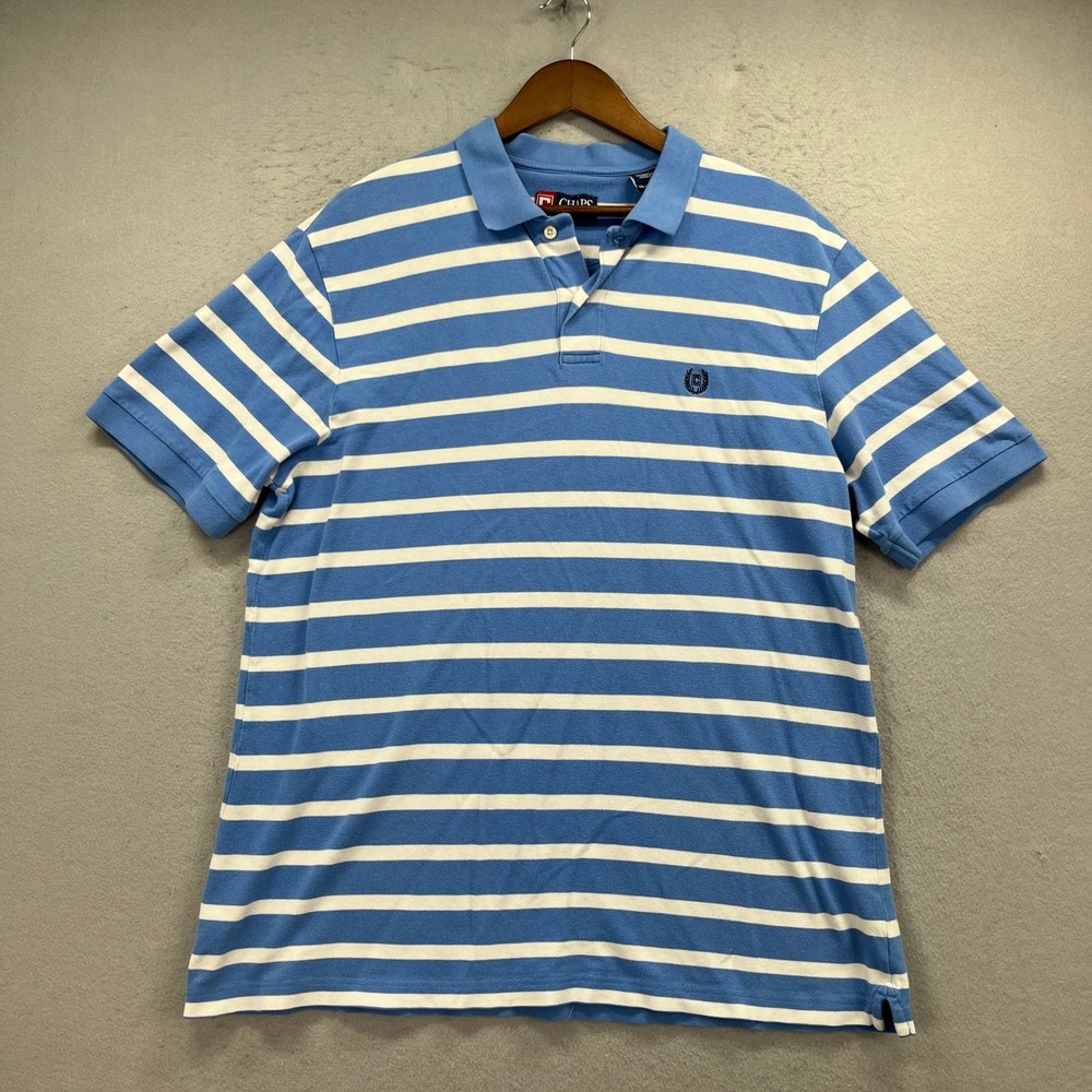 Chaps Polo Shirt Mens XXL Blue Striped Short Sleeve Old Money Preppy Classic